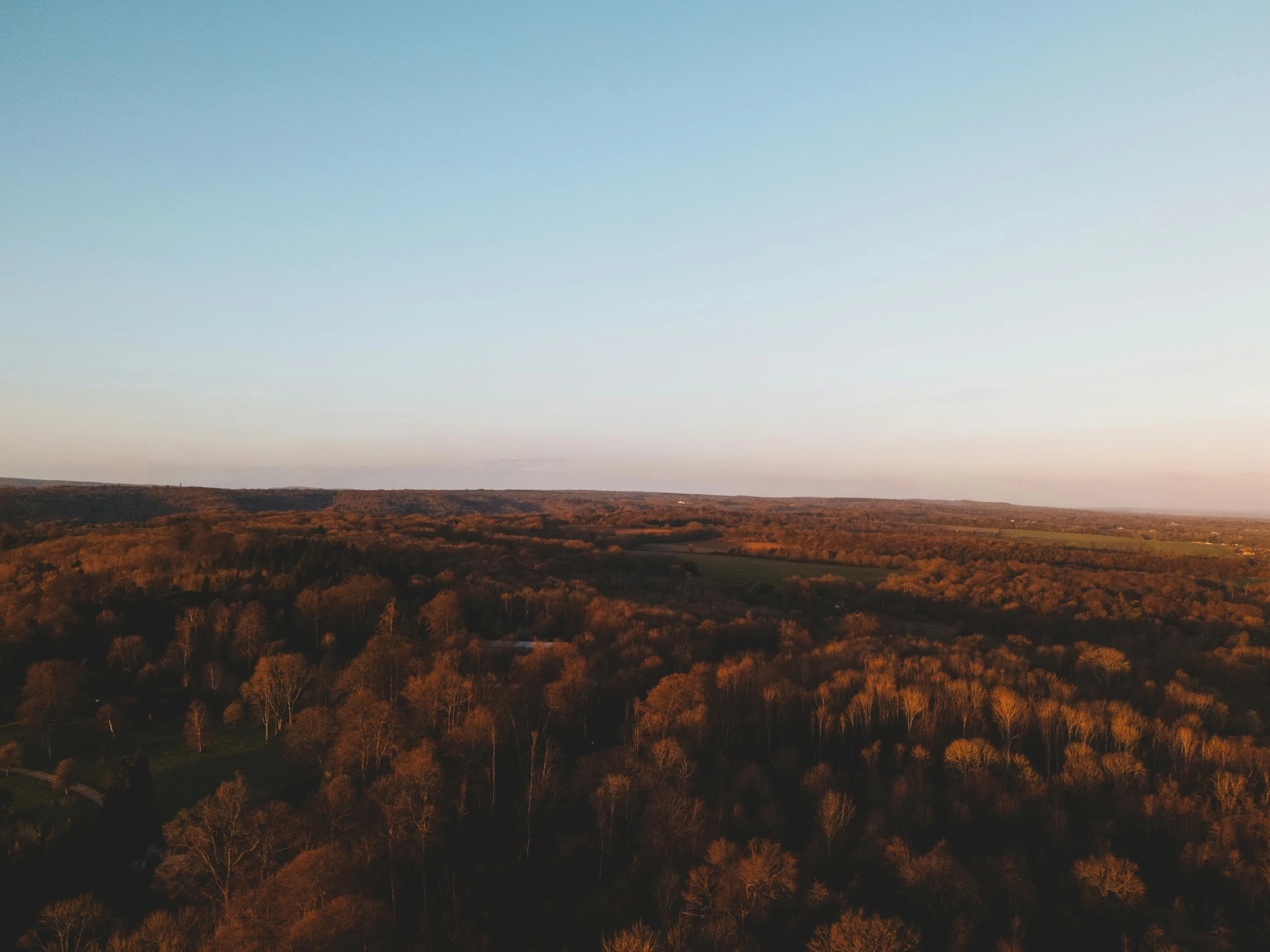 an aerial view of the countryside and trees