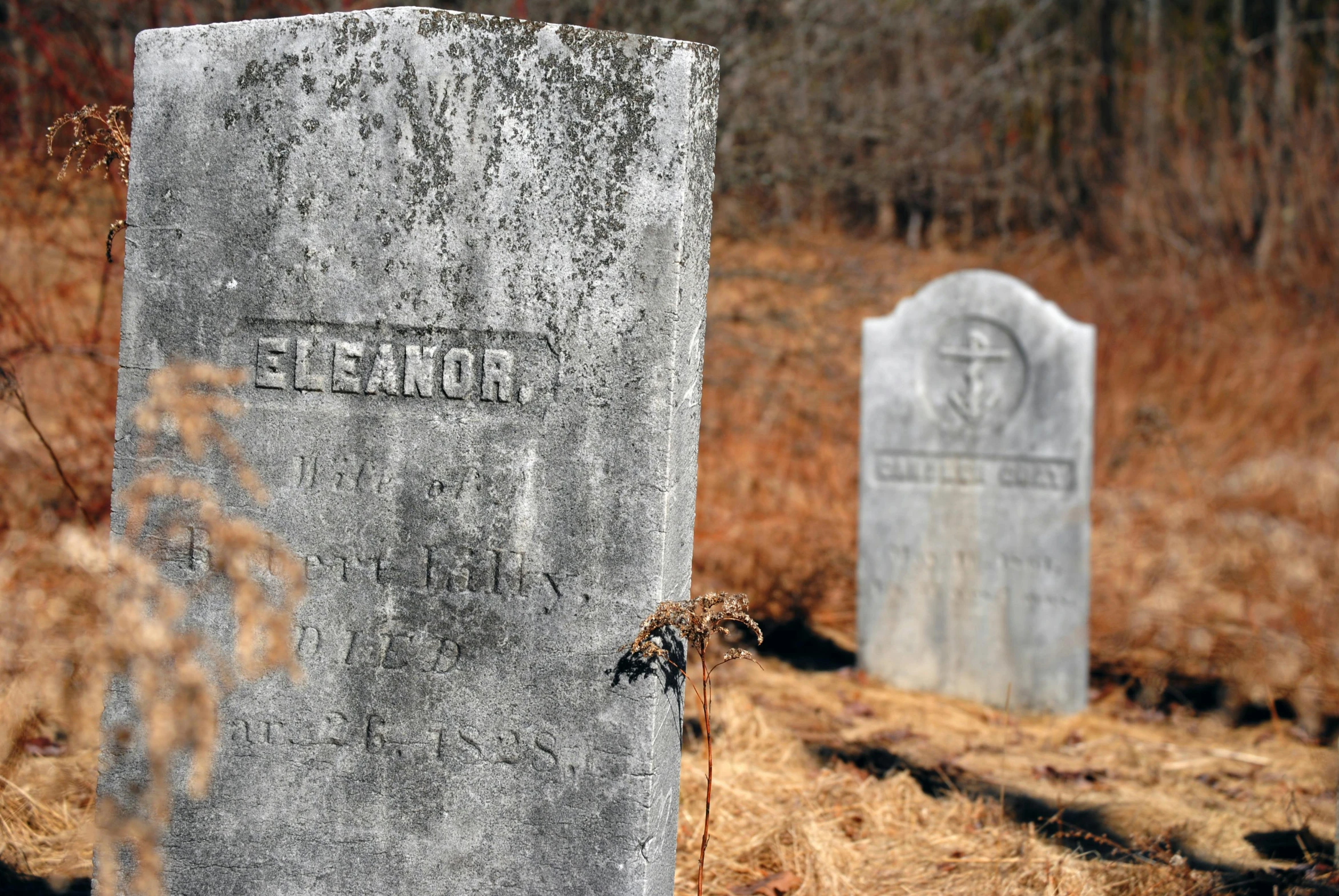 two headstones, one with the word gone written on it