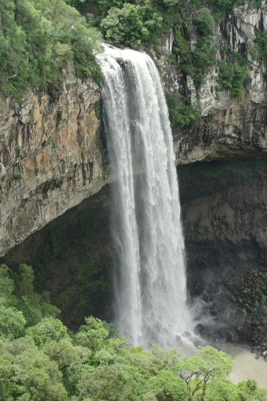 a waterfall with trees around it