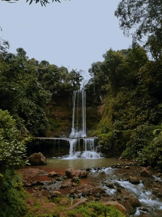 an image of a beautiful waterfall setting in the forest