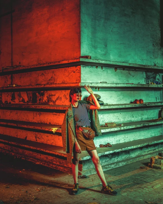 an image of a woman that is standing by some stairs