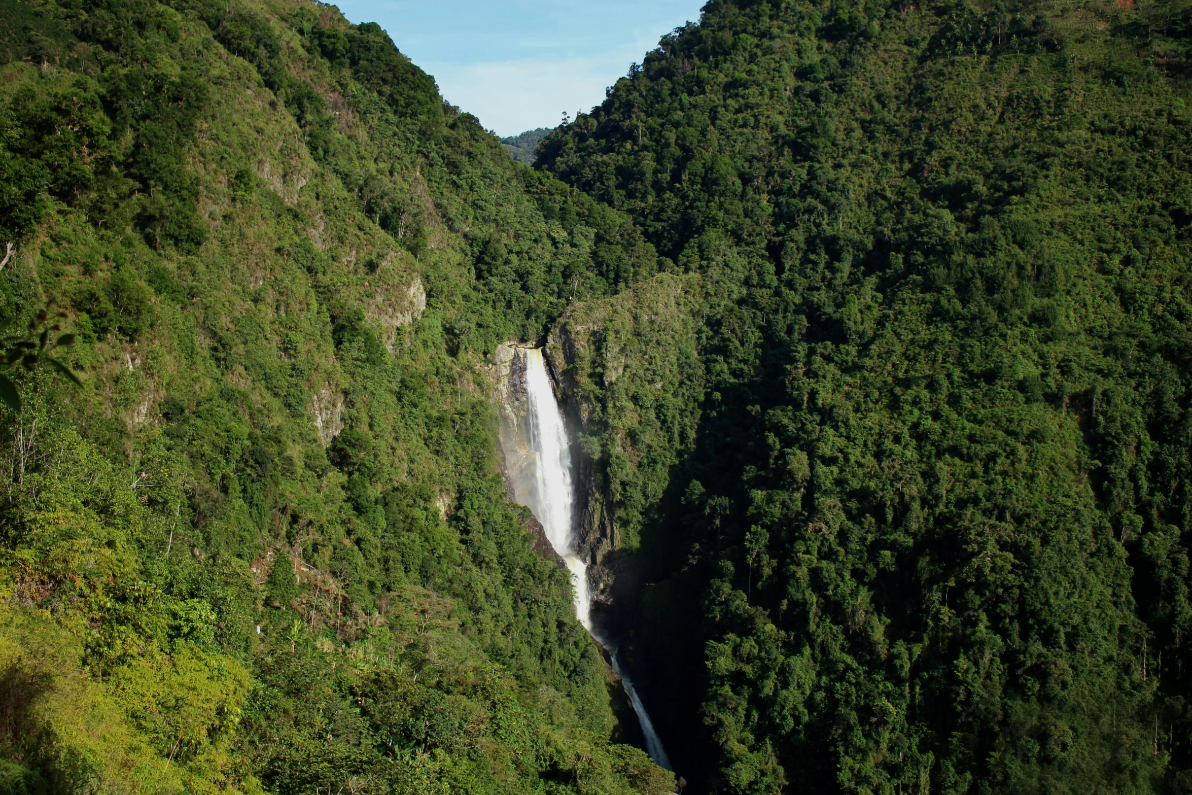 a large waterfall that is surrounded by trees