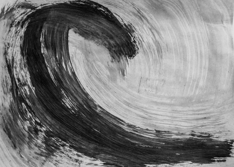 a black and white painting with white paint