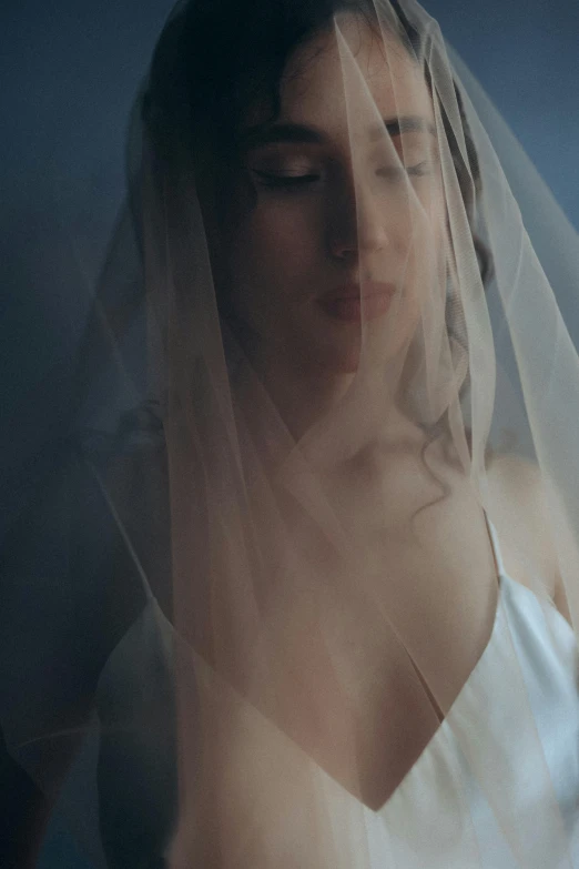 a woman in a wedding dress is wearing a veil