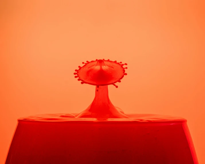 there is a vase with a small red object on top