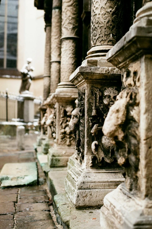 pillars lined up in an elegantly designed building