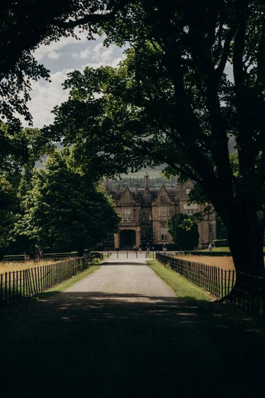 a large long house sitting in the middle of trees