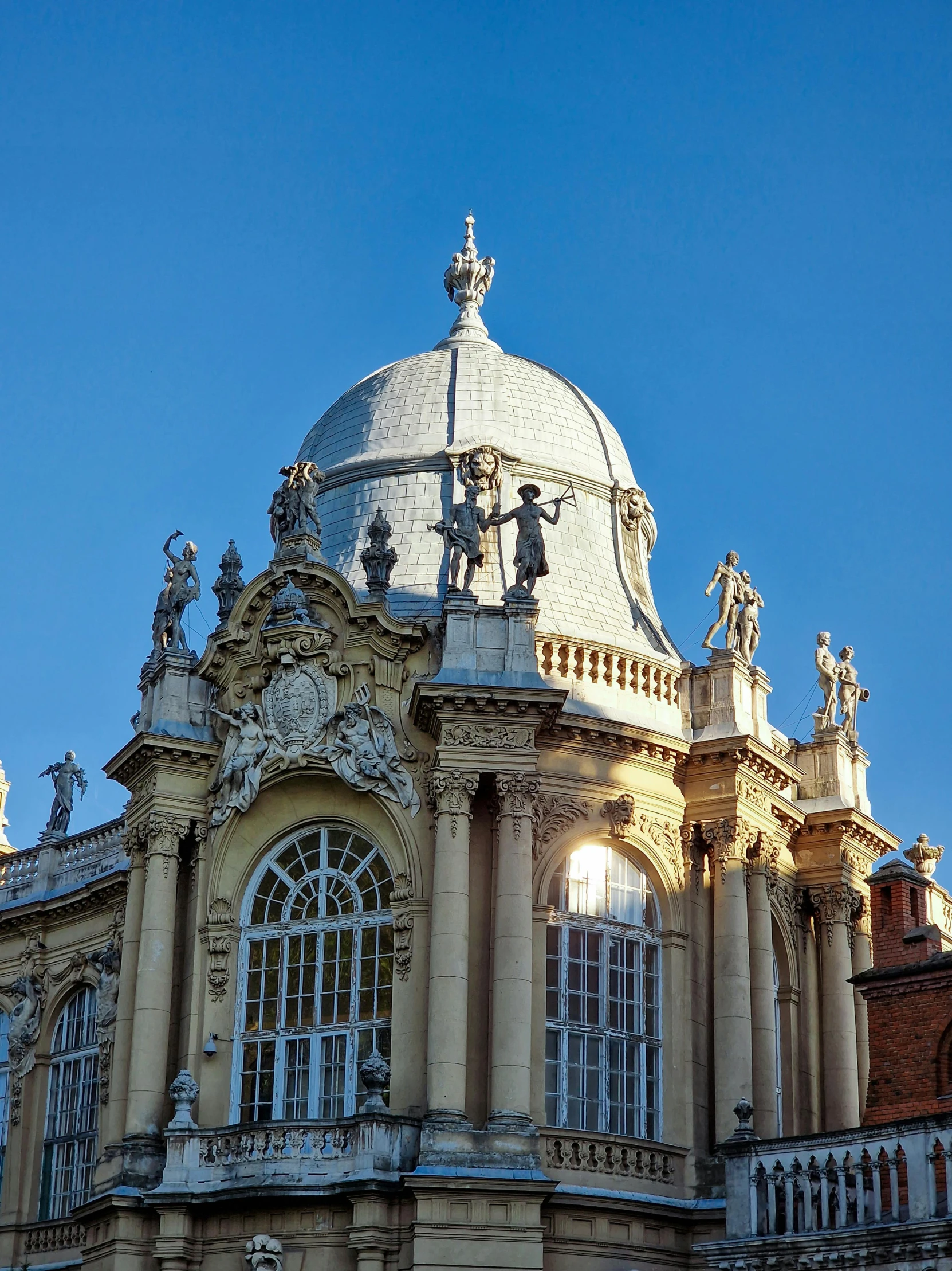 the building has two towers and an elaborate design