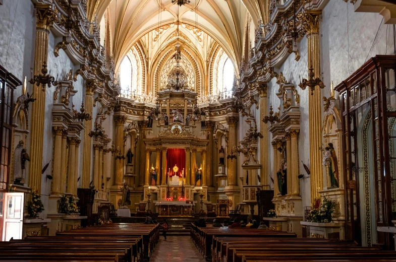 a view of a large cathedral from the alter