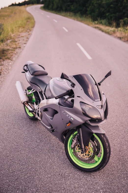 a motorcycle parked on the side of the road