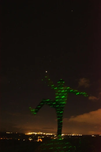 a night time po of a lighted palm tree