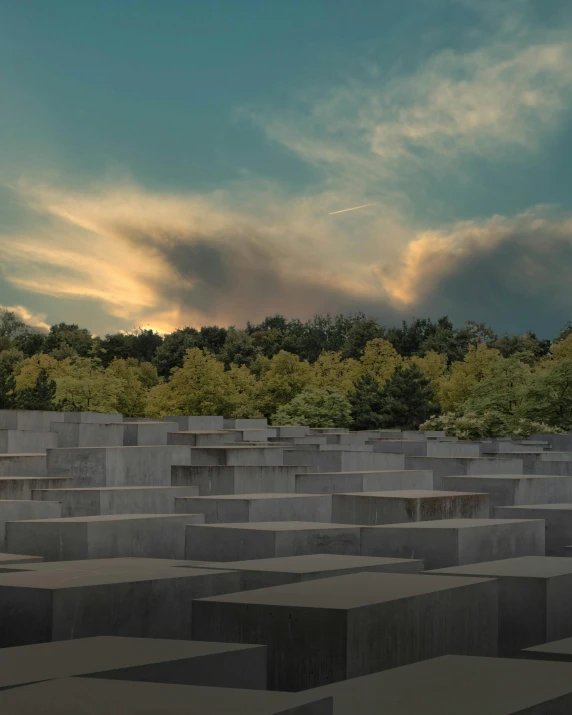 the cement blocks are in rows for an event