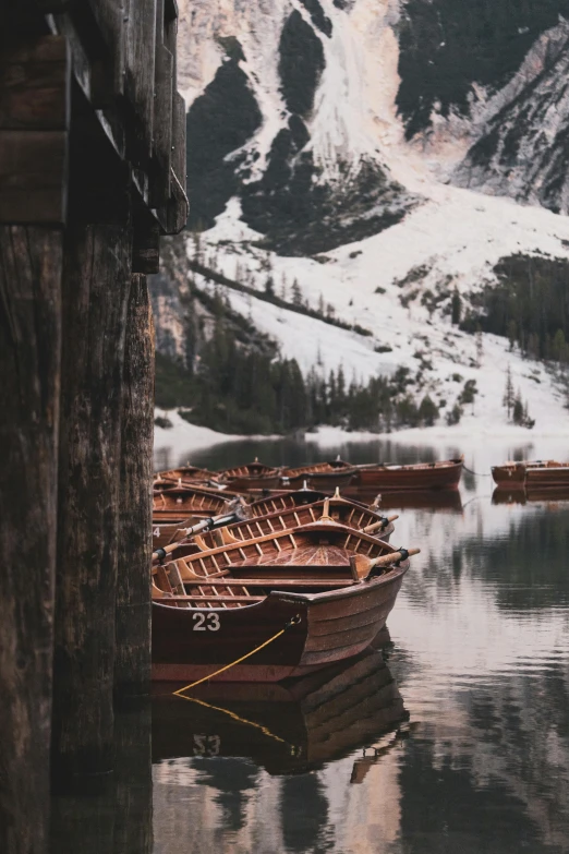 some brown boats are sitting in the water