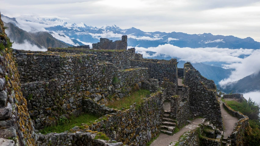 ruins at the peak of an old, medieval mountain