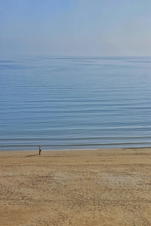 a person on a beach flying a kite