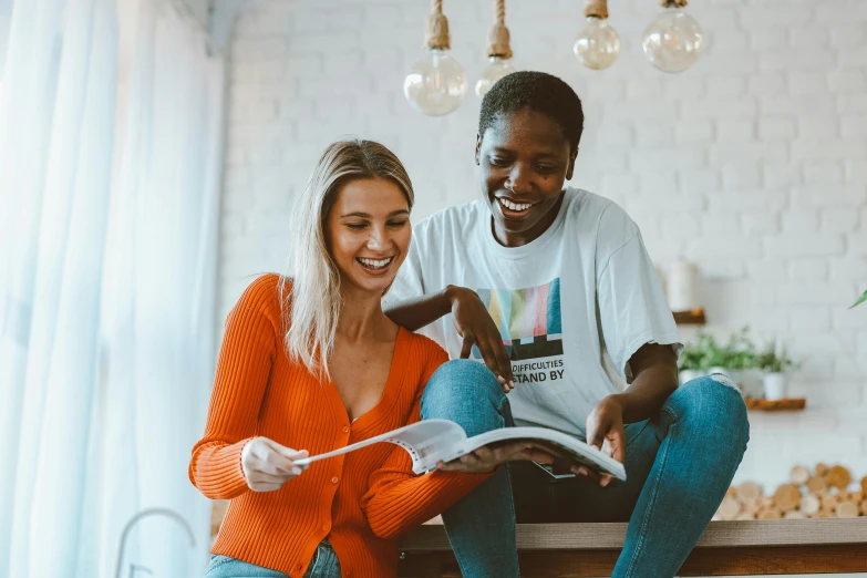 a man and woman reading in a living room