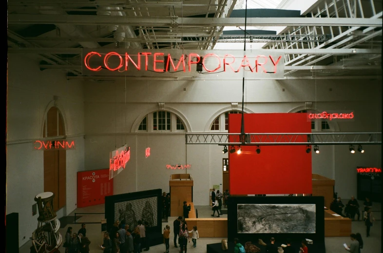a museum with the words contemporary displayed above it