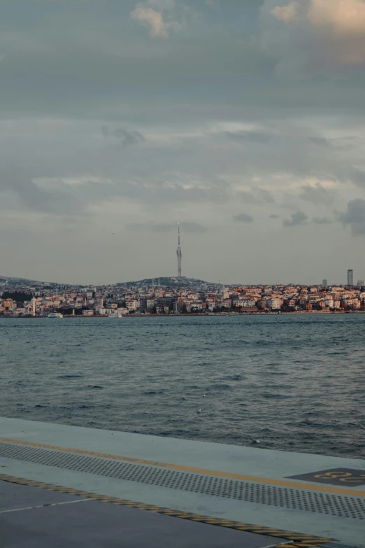 city from ocean with large body of water with boat