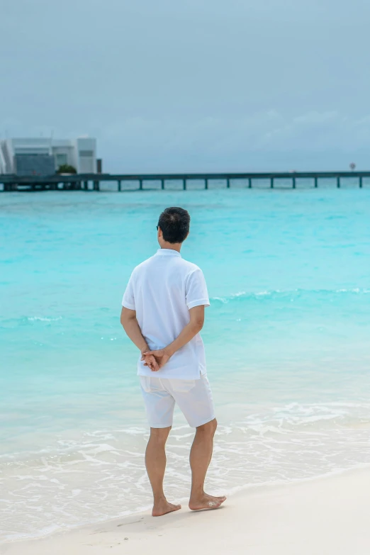 a man standing on a beach near the ocean