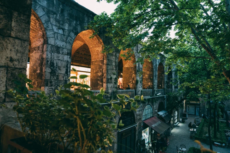 an old ruin is covered by plants and trees