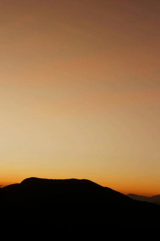 the silhouette of trees and a mountain in the distance