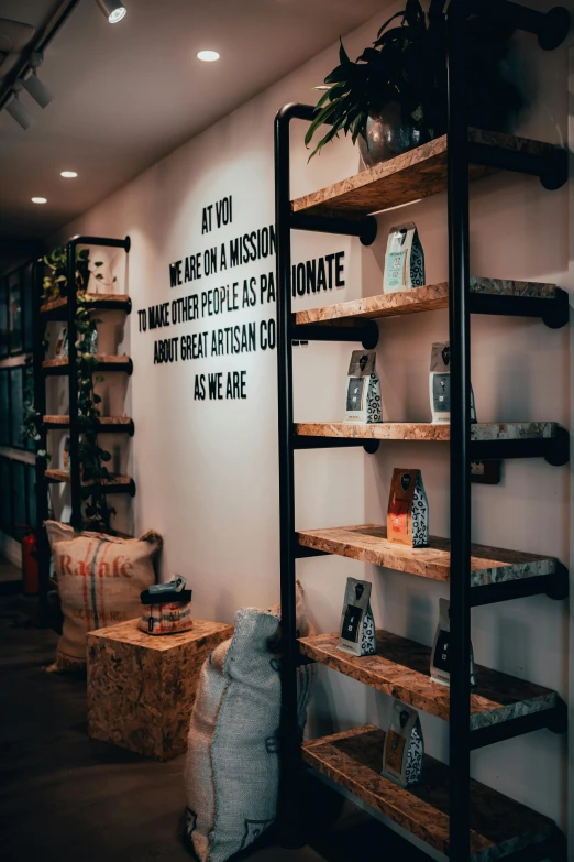 shelves of books are set up to showcase the story of a bookstore