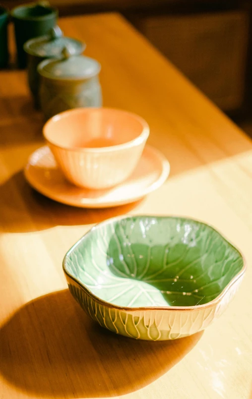 the bowls are sitting on the table ready to be eaten