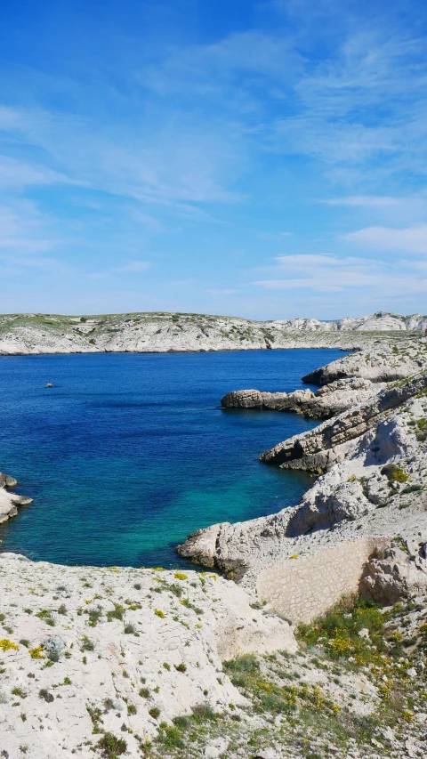 a body of water surrounded by land