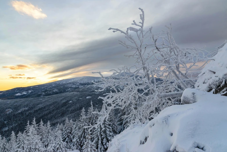 this is the view from a ski slope with some snow on it