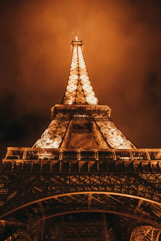 the eiffel tower with lights from below