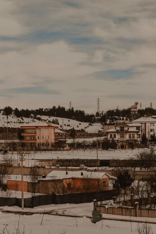 an old town with the town under snow