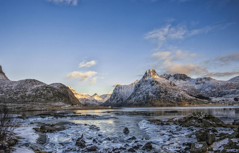 some mountain in the snow with snow and ice on them