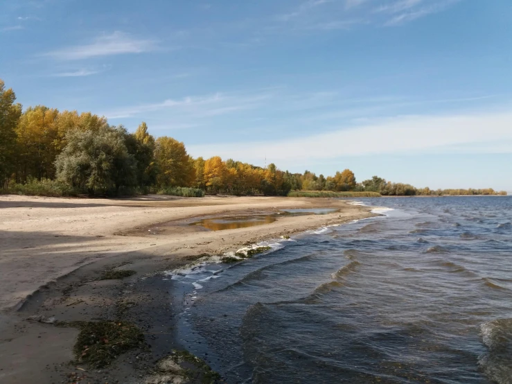 a large body of water near a sandy shore