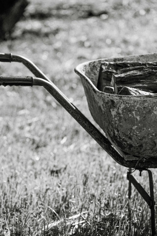 the old rusty wagon is resting in the middle of the grass