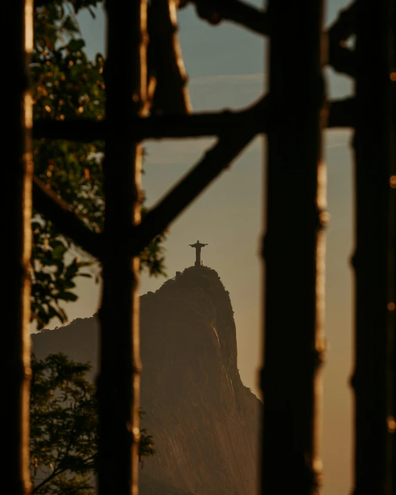 there is a view of an individual statue in the distance