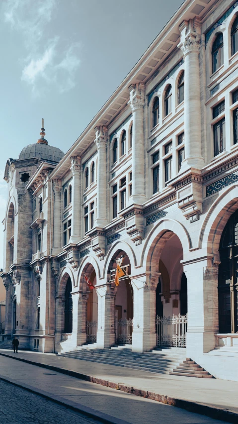 an old building with large arched windows is shown