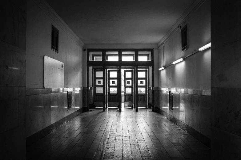 the inside of a building with several windows on the ceiling