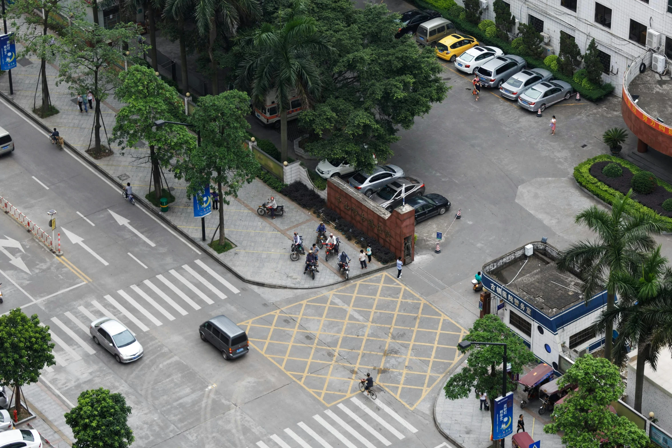 an aerial view of two different streets at one intersection