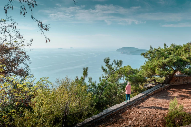 a person standing on a mountain looking out over the ocean