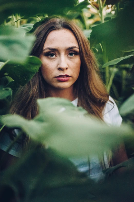 woman behind the trees, looking to the side