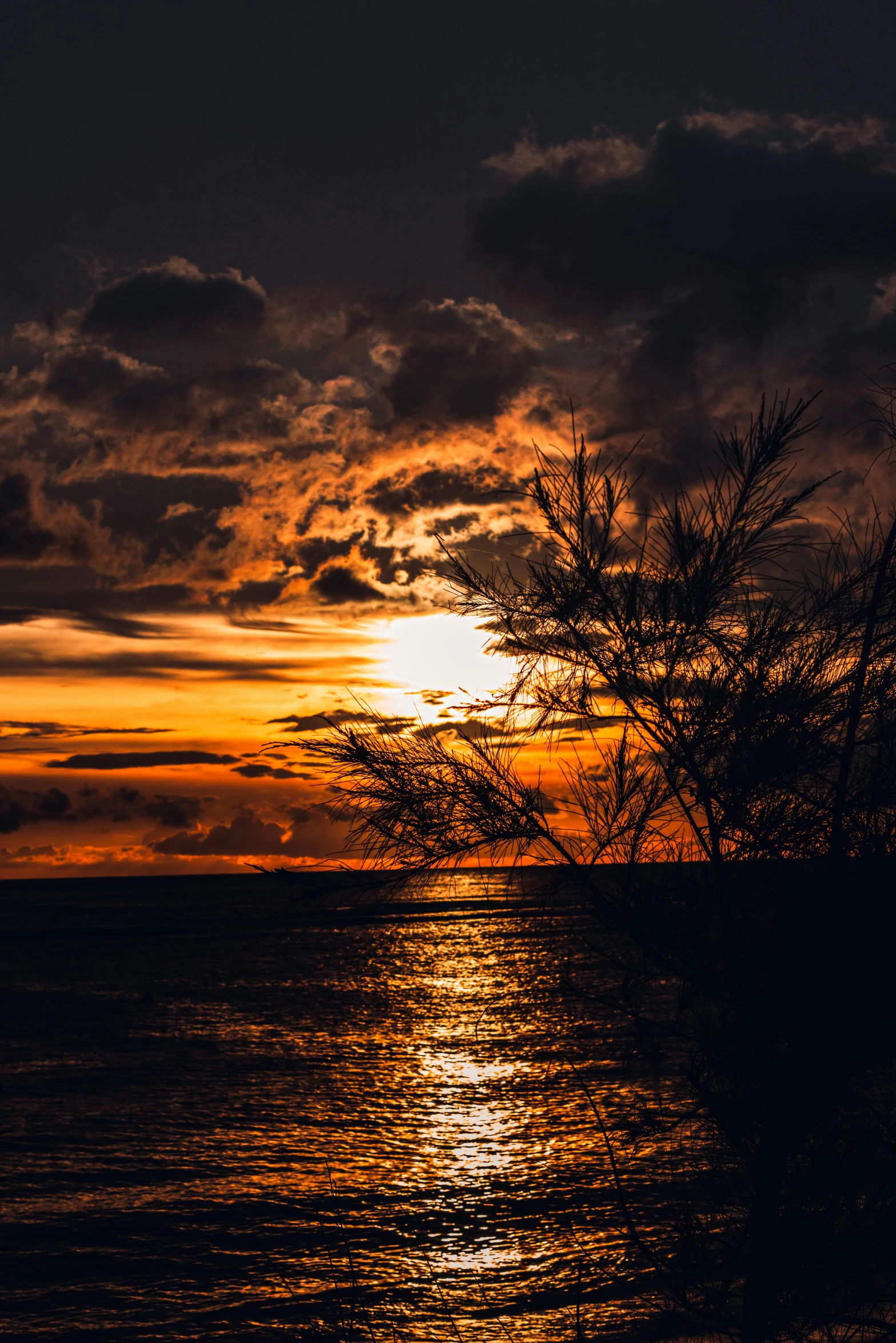 a full view of a water and sky with the sun in the sky