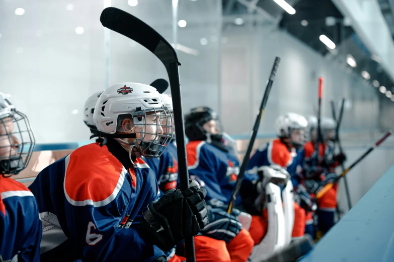 a team of people with ice hockey equipment