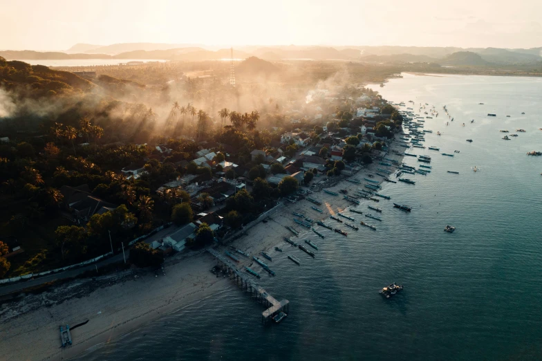 a view from above a marina with boats