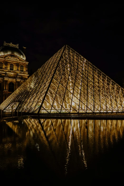 the pyramid has glowing lights inside it