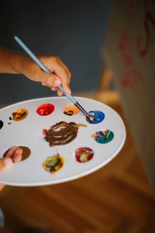 the child is painting different types of pictures on the paper plate