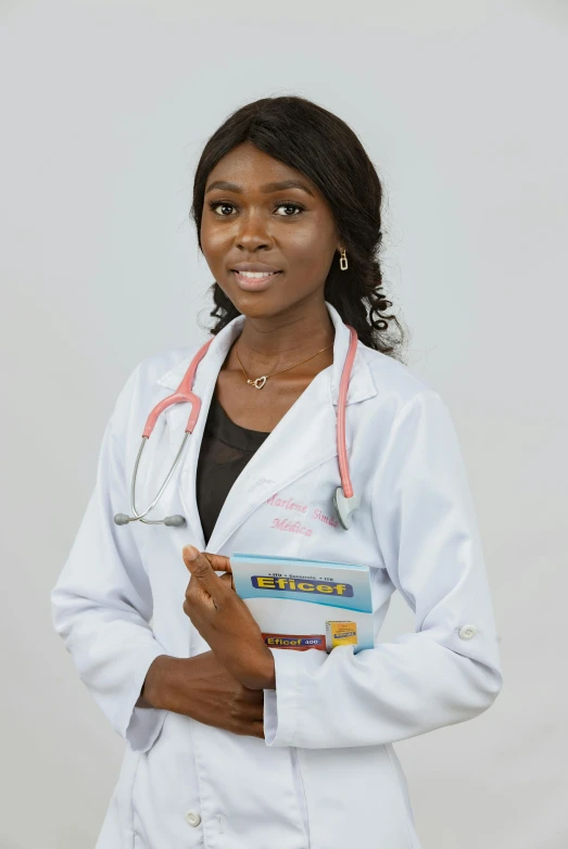 a female doctor in a white lab coat