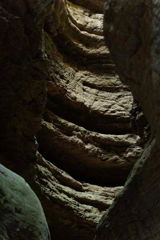 a narrow area with steps in it and sun shining down