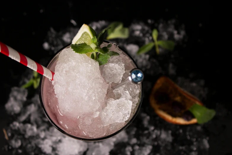 a close - up of a cold drink on a bar