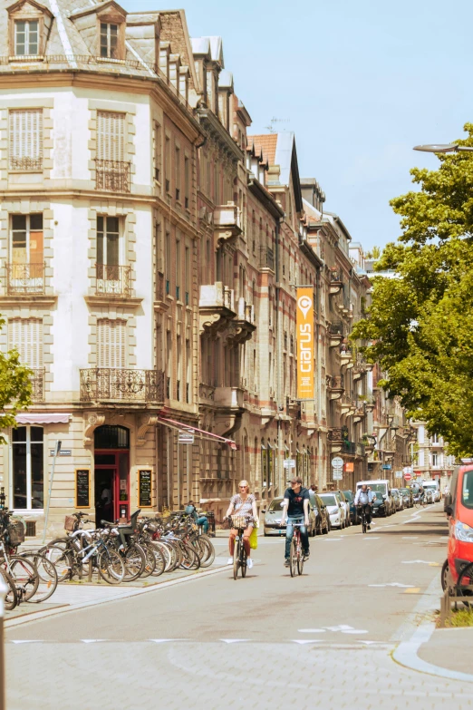 bicyclists and bicycles on a european street