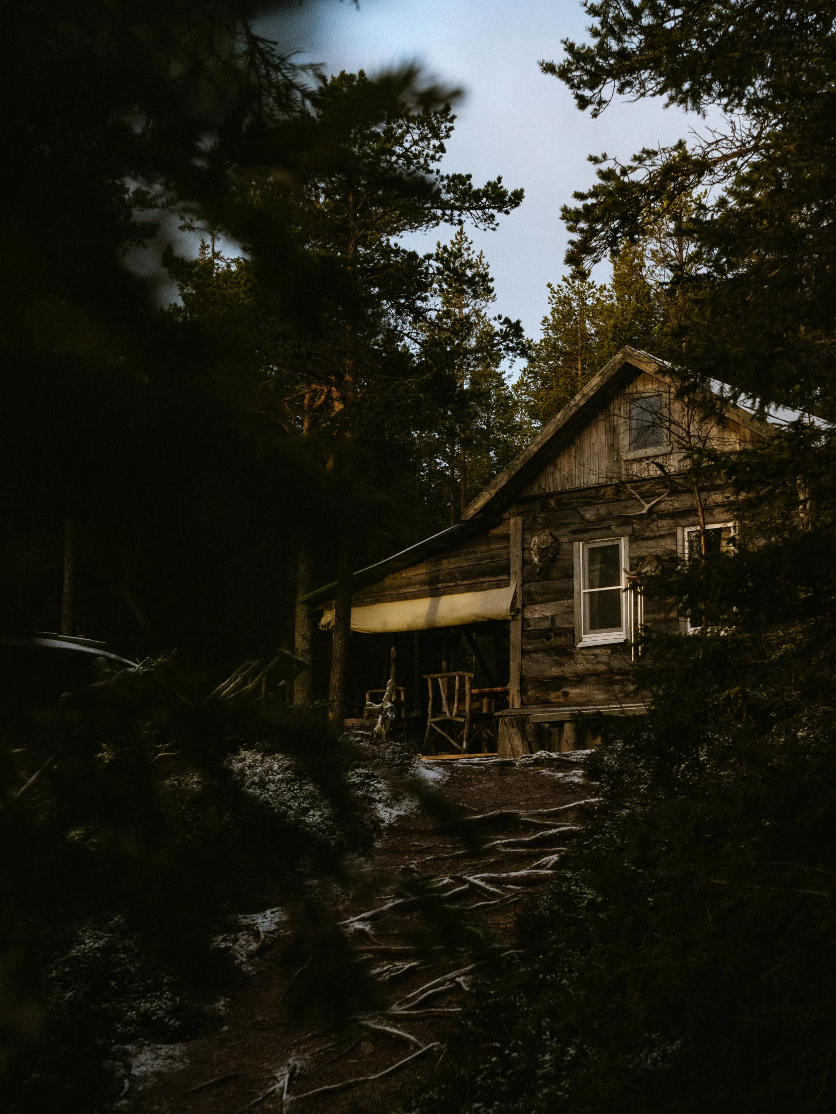 a old log cabin that is standing in the forest